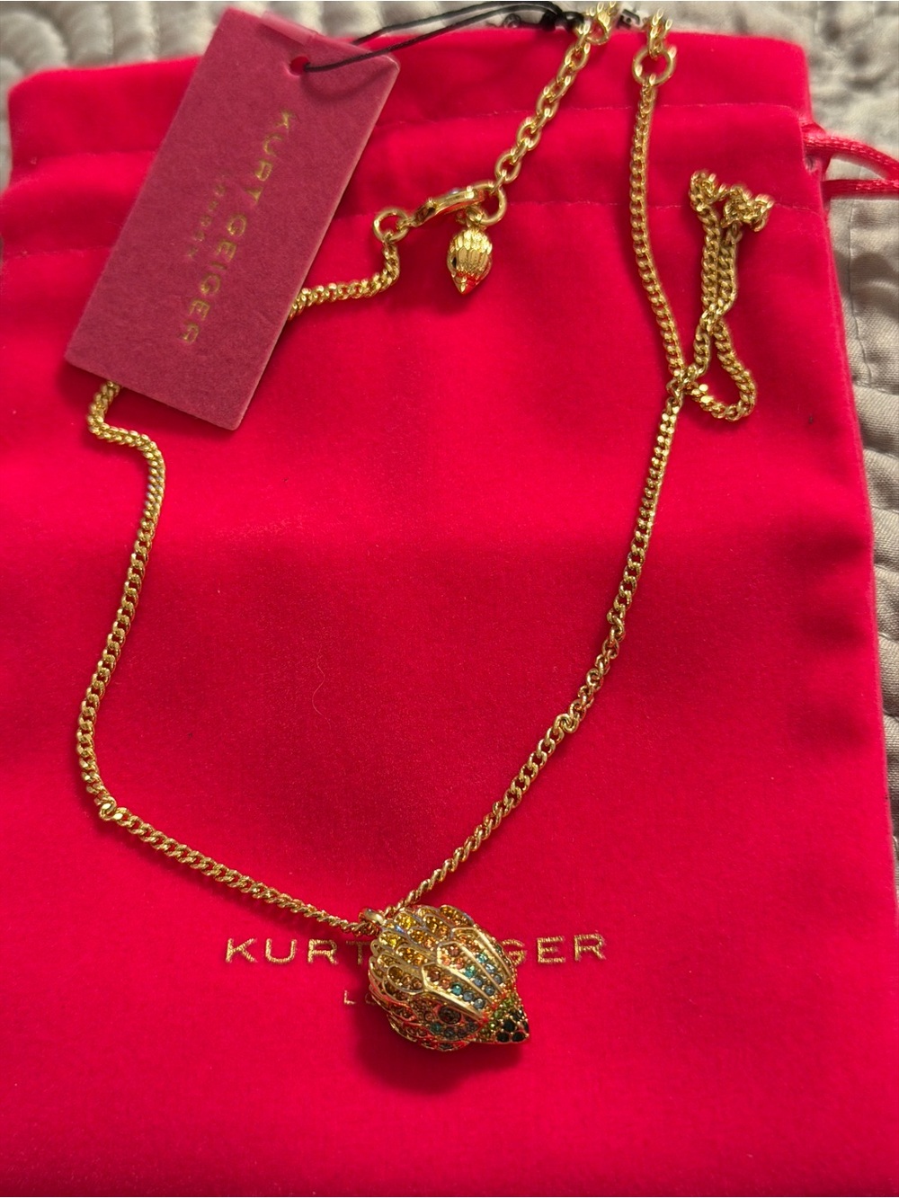 Kurt Geiger Gold-Tone Multicolor Pave Pendant Necklace